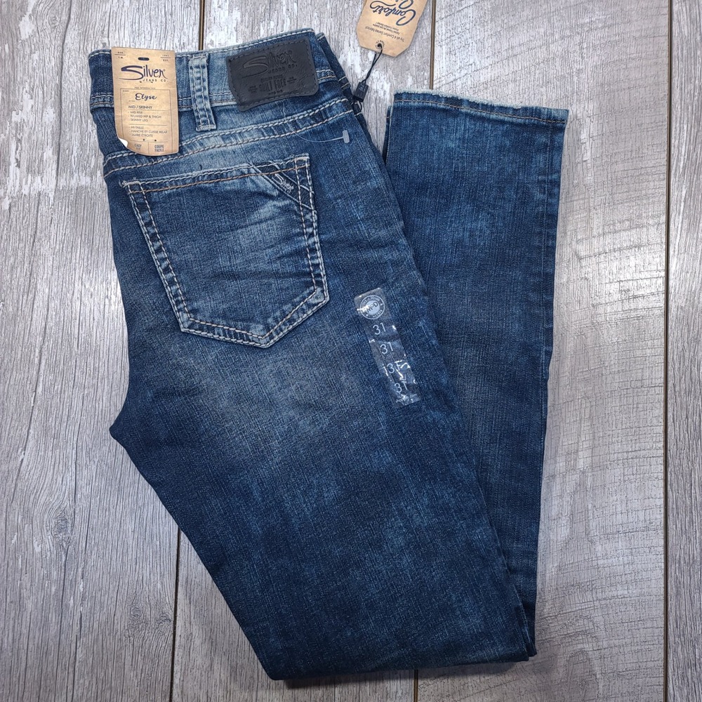 Silver Jeans Elyse Mid Skinny Womens 31x31 Indigo Super Stretch Blue Denim